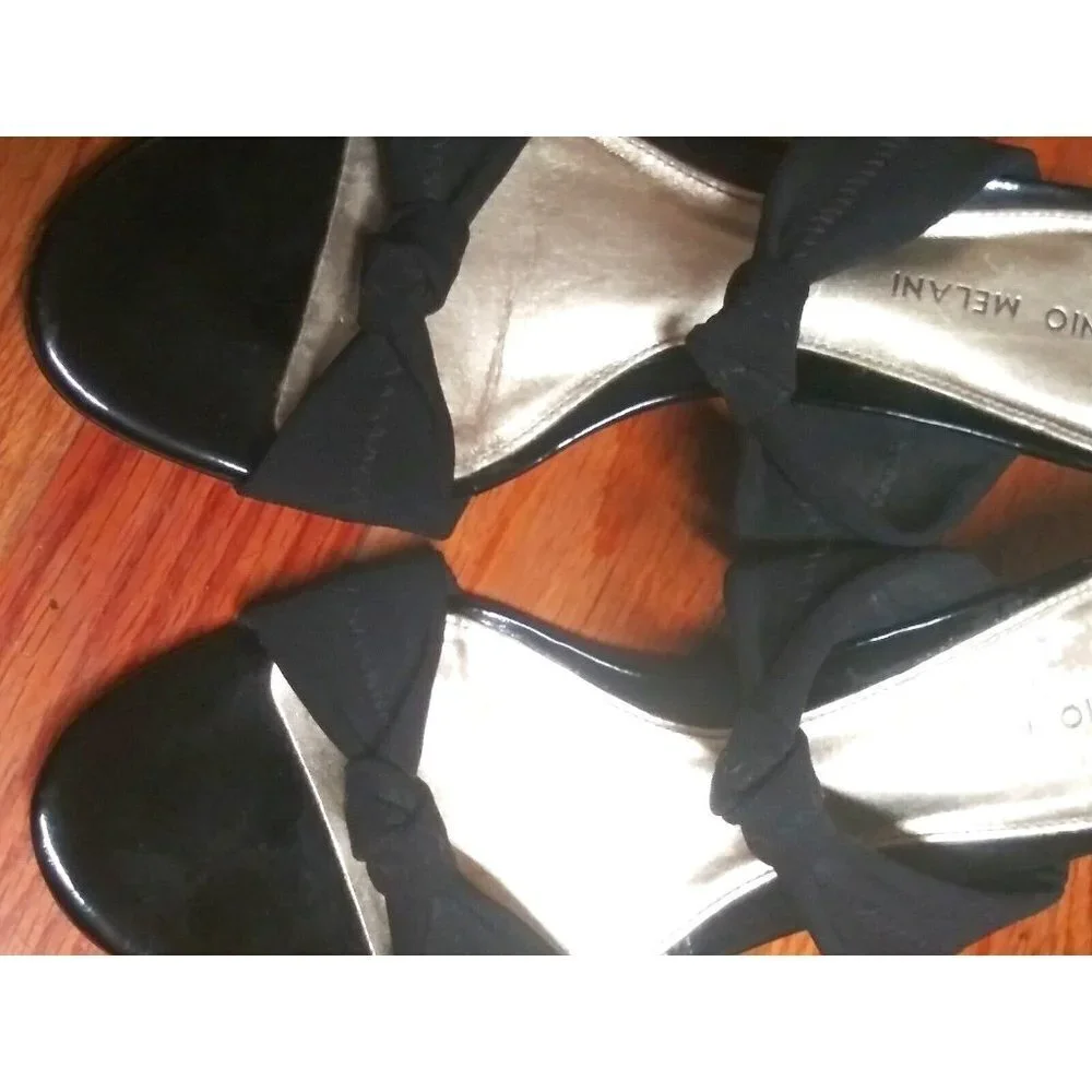 Antonio Melani Wedge sandals Slip on stretch straps Riveria Sz 8.5M black strapy